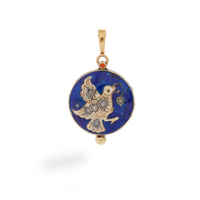 Lot 229 - An Indian enamel and diamond pendant