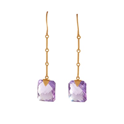 Lot 136 - A pair of amethyst pendent earrings