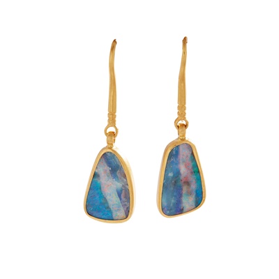 Lot 207 - A pair of opal pendent earrings