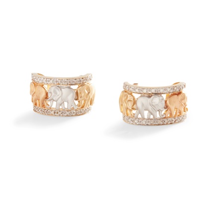 Lot 94 - A pair of diamond elephant earrings