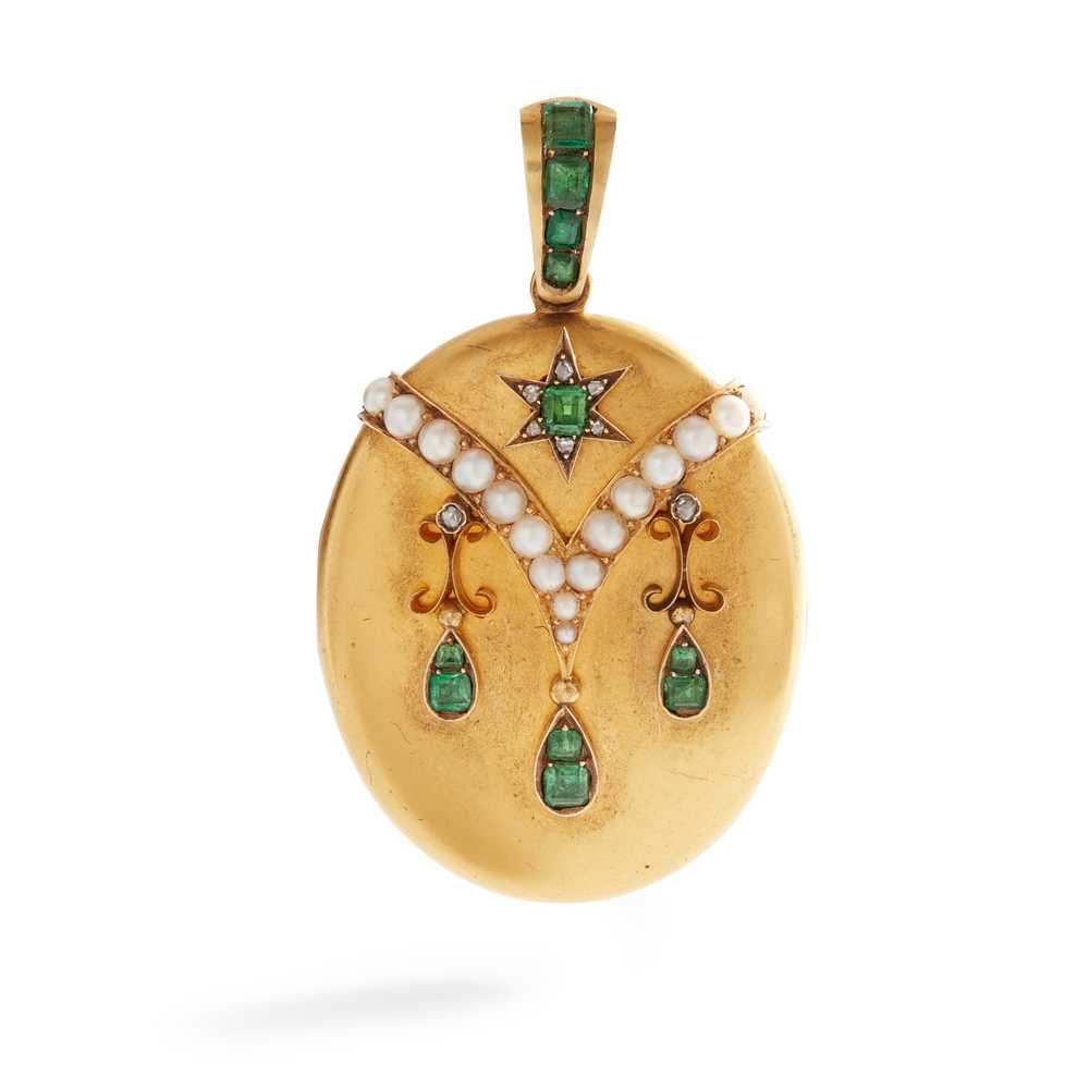 Lot 3 - A Victorian emerald, diamond and pearl locket