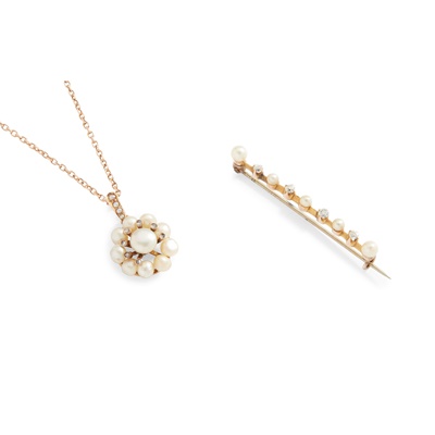 Lot 45 - A pearl and diamond pendant