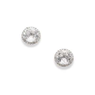 Lot 206 - Kiki McDonough: A pair of white topaz and diamond 'Grace' earrings