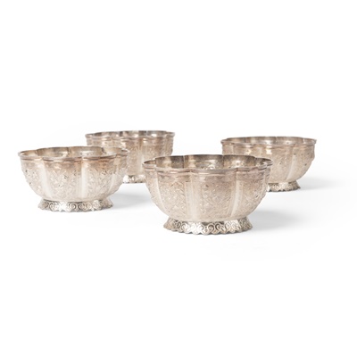 Lot 43 - GROUP OF FOUR EXPORT SILVER LOBED BOWLS