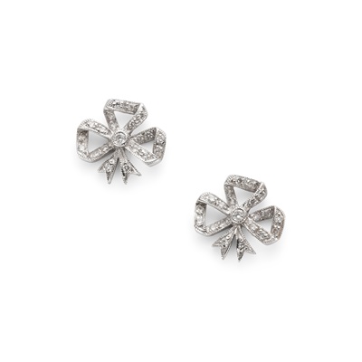 Lot 155 - A pair of diamond bow earrings