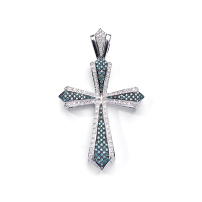 Lot 57 - A diamond and coloured diamond cross pendant