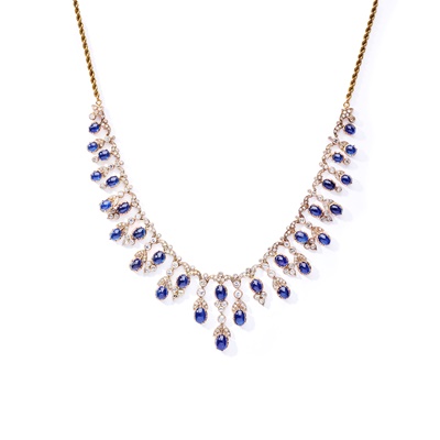 Lot 104 - A sapphire and diamond fringe necklace