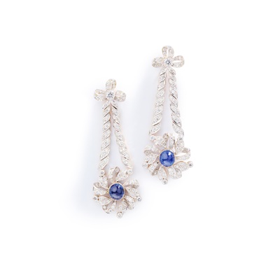 Lot 106 - A pair of sapphire and diamond earrings