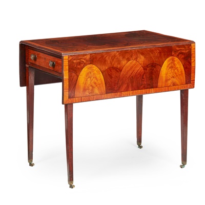 Lot 94 - GEORGE III MAHOGANY AND SATINWOOD PEMBROKE TABLE, IN THE MANNER OF HENRY HILL OF MARLBOROUGH