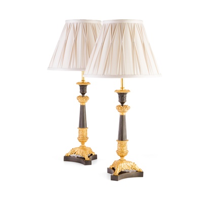 Lot 248 - PAIR OF REGENCY ORMOLU AND PATINATED BRONZE LAMPS