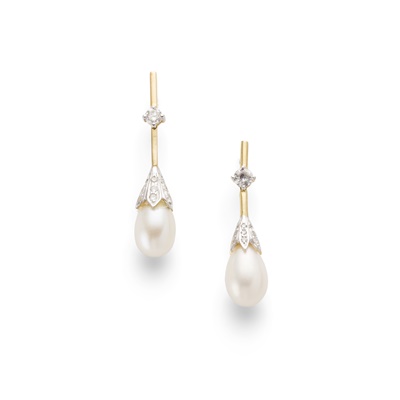 Lot 125 - A pair of cultured pearl and diamond earrings