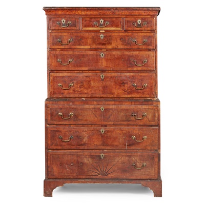 Lot 23 - GEORGE I WALNUT CHEST-ON-CHEST