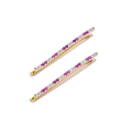 Lot 51 - A pair of diamond and pink sapphire hair pins