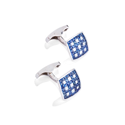 Lot 97 - A pair of sapphire and diamond cufflinks