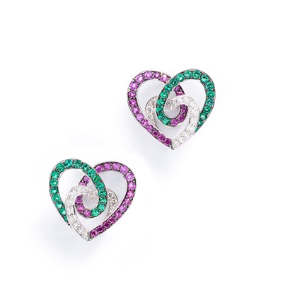 Lot 114 - A pair of gem-set earrings