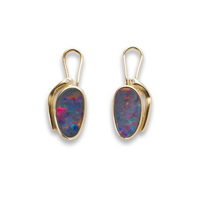 Lot 228 - A pair of opal and diamond earrings