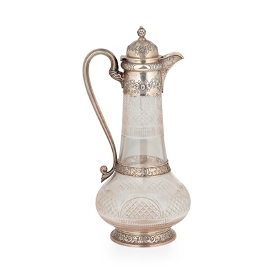 Lot 71 - A silver mounted Victorian cut crystal claret jug