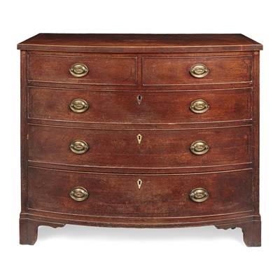 Lot 172 - LATE GEORGE III MAHOGANY AND INLAID BOWFRONT CHEST OF DRAWERS