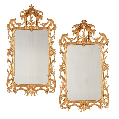 Lot 69 - PAIR OF CHINESE CHIPPENDALE STYLE GILTWOOD MIRRORS