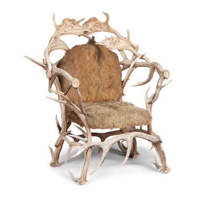Lot 60 - LARGE STAG ANTLER ARMCHAIR
