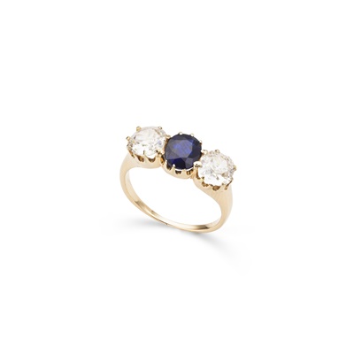 Lot 12 - A late 19th-century sapphire and diamond three-stone ring
