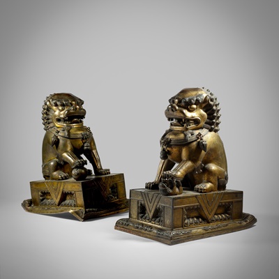 Lot 33 - PAIR OF LARGE BRONZE BUDDHIST LIONS