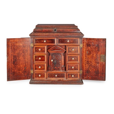 Lot 197 - NORTH ITALIAN ALTO ADIGE CYPRESS AND CEDAR WOOD AND POKER-WORK TABLE CABINET