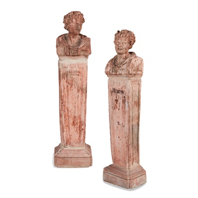 Lot 195 - PAIR OF TERRACOTTA BACCHIC TERMS