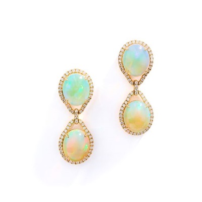 Lot 28 - A pair of opal and diamond earrings