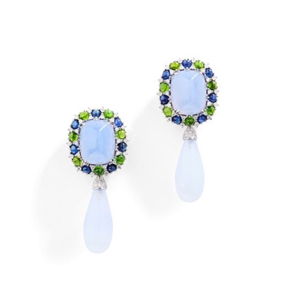 Lot 58 - A pair of gem-set  day or night earrings