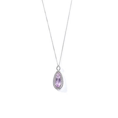 Lot 77 - A kunzite and diamond pendant