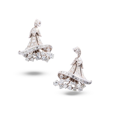 Lot 139 - A pair of mid 20th century diamond earrings