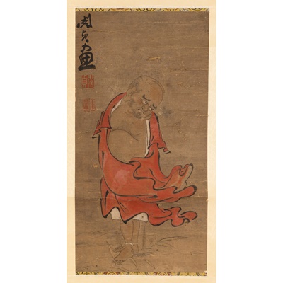 Lot 50 - INK SCROLL PAINTING OF A LUOHAN