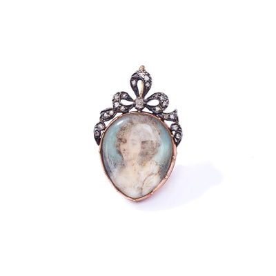 Lot 12 - A mid-19th century diamond-set portrait miniature pendant/brooch