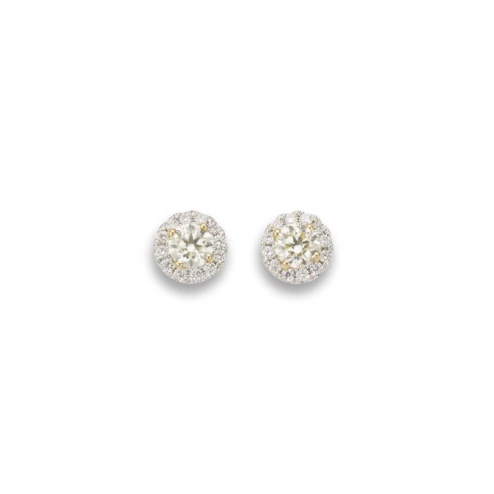 Lot 107 - A pair of yellow and colourless diamond cluster earrings