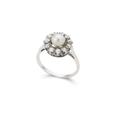 Lot 3 - A pearl and diamond cluster ring