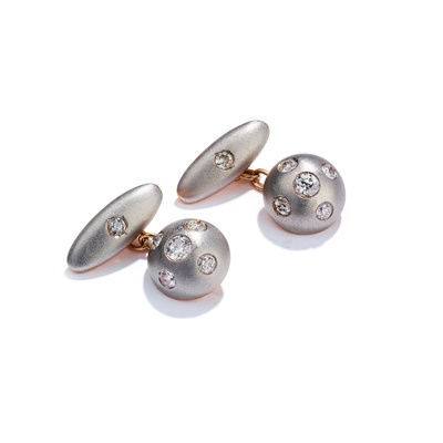 Lot 98 - A pair of mid-20th century diamond-set cufflinks