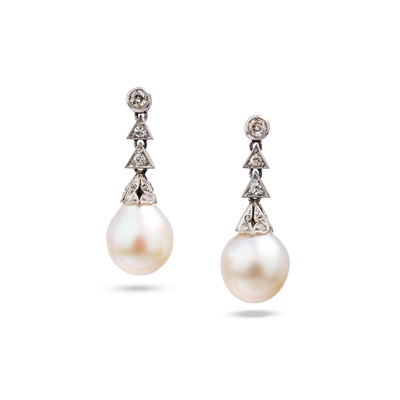 Lot 137 - A pair of cultured pearl and diamond earrings
