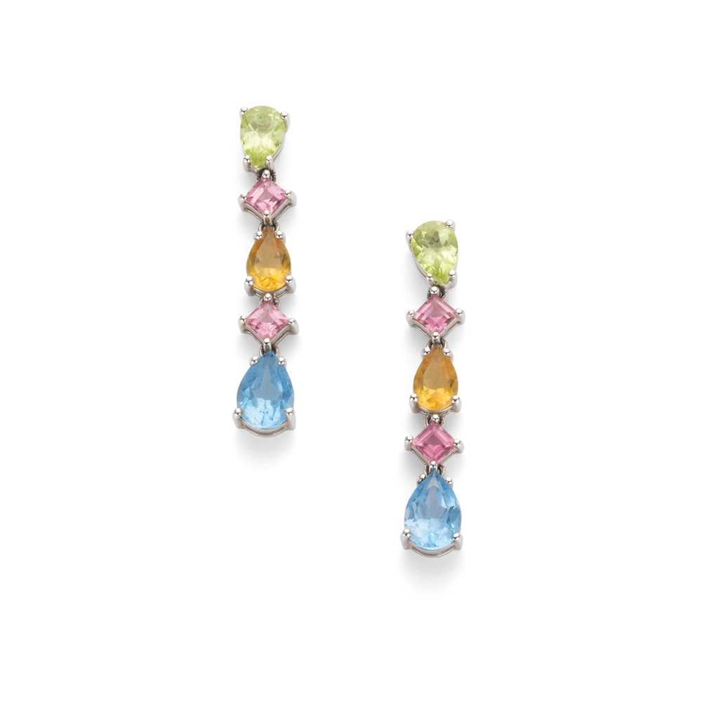 Lot 52 - A pair of multi-gem pendent earrings