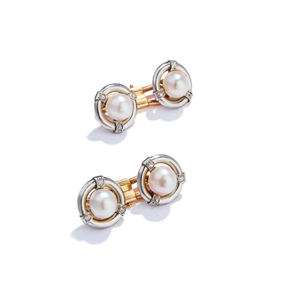 Lot 103 - Paul Robin: A pair of mabé pearl and diamond cufflinks, circa 1900