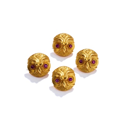 Lot 101 - Attributed to Paul Robin: A set of four owl buttons, circa 1880