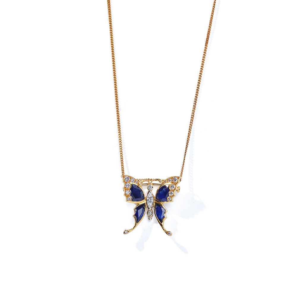 Lot 40 - Missiaglia: A sapphire and diamond butterfly pendant/brooch