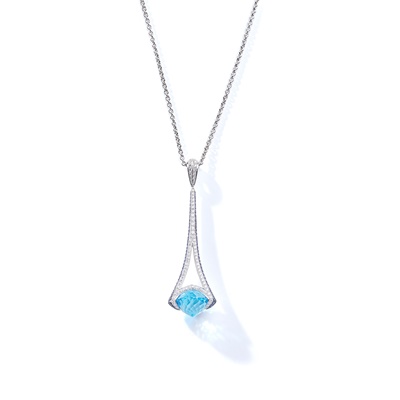 Lot 59 - A blue topaz, diamond and sapphire pendant