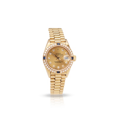 Lot 177 - Rolex: A sapphire and diamond-set watch