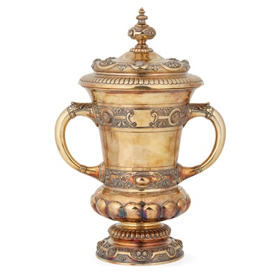 Lot 91 - An Edwardian twin-handled silver-gilt cup and cover
