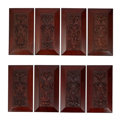 Lot 63 - SET OF EIGHT CARVED MAHOGANY PANELS