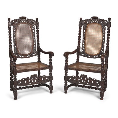 Lot 10 - PAIR OF WILLIAM AND MARY WALNUT ARMCHAIRS