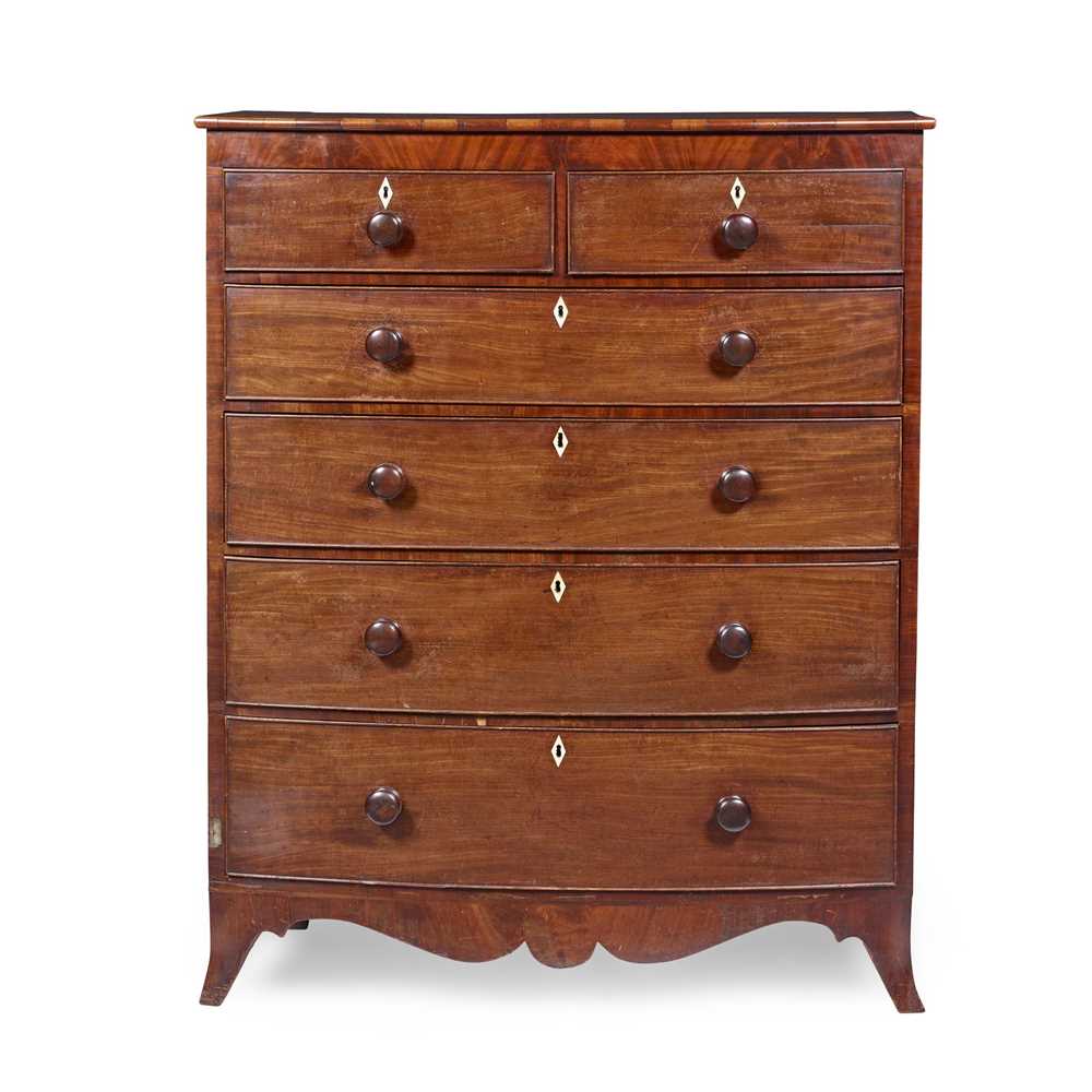 Lot 25 - GEORGE IV MAHOGANY BOWFRONT TALL CHEST OF DRAWERS