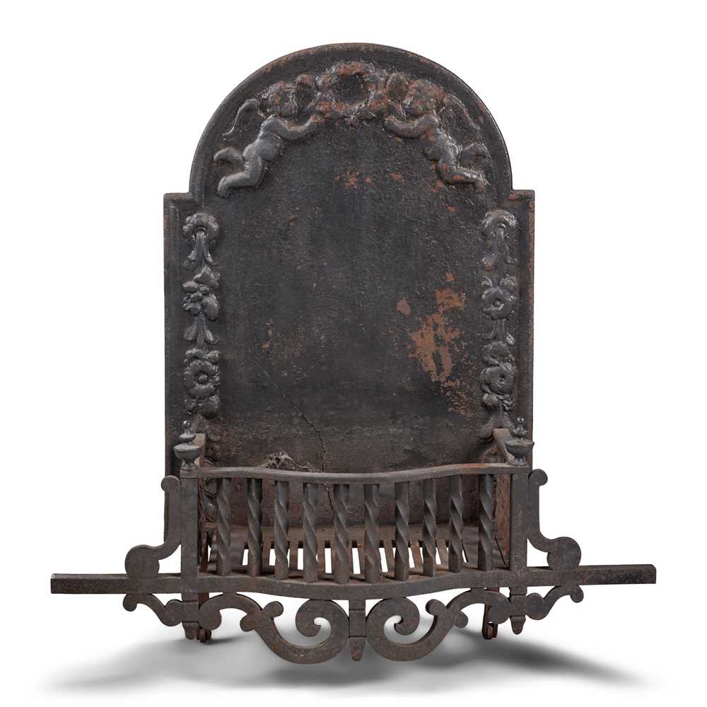 Lot 46 - LARGE CAST IRON FIREBACK AND GRATE