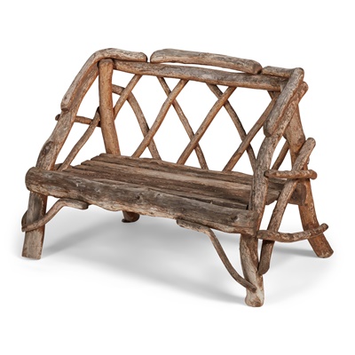 Lot 1 - PAIR OF 'RUSTIC' TWIG GARDEN BENCHES AND TABLE